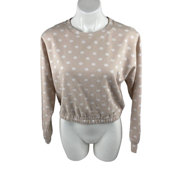 By The River Tops - By The River Women Large Polka Dot Sweatshirt Cropped Faded Pink Casual NWT
